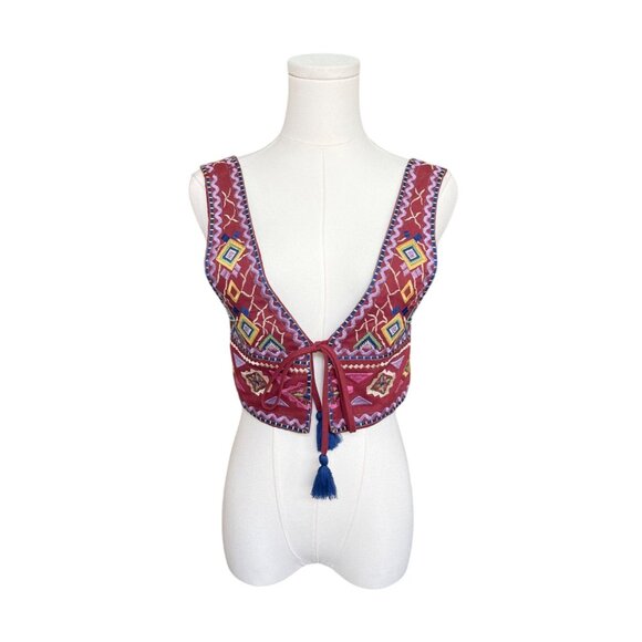 Commense Boho Embroidered Crop Top XS Festival Western Beach Coastal Hippie - Picture 2 of 7